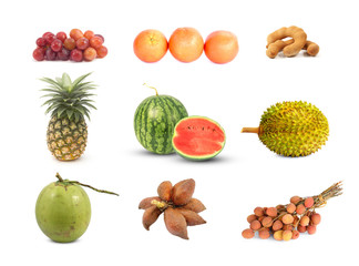 set of fruits isolated on white background