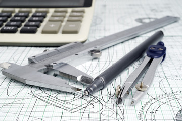 vernier callipers , calculator, compasses, and drawings