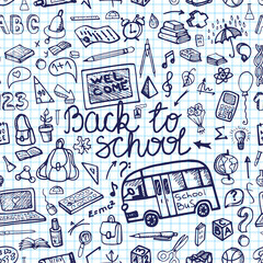 Back to School Supplies Sketchy Notebook.Seamless pattern