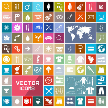Colorful Vector Squares Flat Icons Set
