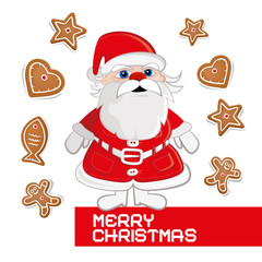 Retro Vector Christmas Card with Santa Claus on White Background