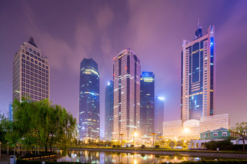 the night view of the lujiazui financial centre in china.