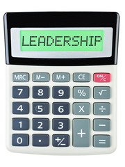 Calculator with LEADERSHIP  isolated on display on white