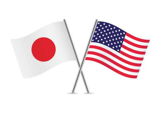 American and Japanese flags. Vector illustration.