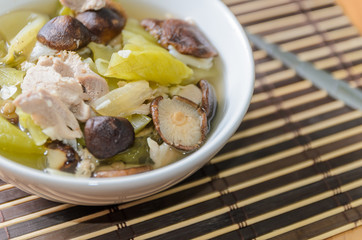 Pickled lettuce soup with shiitake mushroom and pork