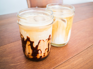 Cold coffee mocha and latte in glass