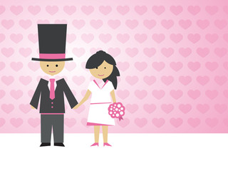 groom and bride with a bouquet on love background