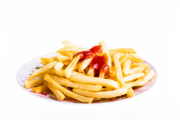 French fried potatoes isolated on white background