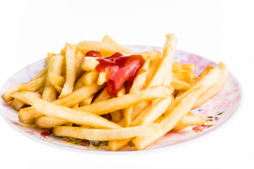 French fried potatoes isolated on white background