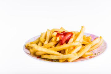 French fried potatoes isolated on white background