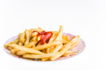 French fried potatoes isolated on white background