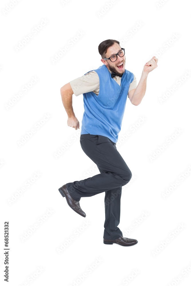 Aufkleber geeky hipster dancing and smiling
