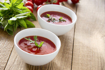 tomato soup in bowls