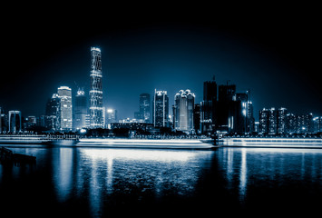modern building of financial district at night in guangzhou.