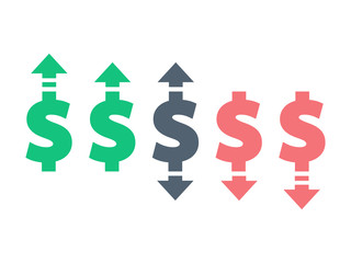 Obraz premium Dollar up and down sign icon vector currency concept