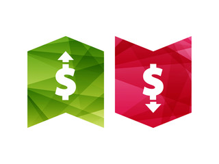 Dollar up and down sign icon vector currency concept