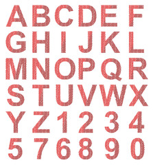 Vector format of alphabet created from small red stars