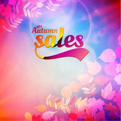 Autumn sale realistic Leaves typography poster.