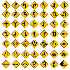 49 Vector Road Sign Set Yellow