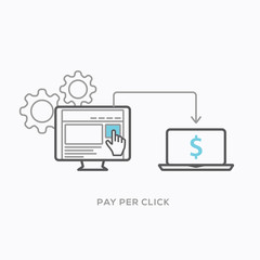 Pay per click illustration in modern minimal flat line style