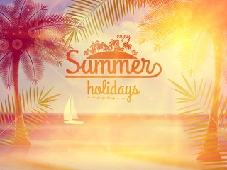 Vintage poster of tropical beach.