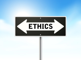 ethics on black road sign