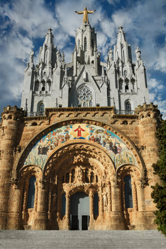 Tibidabo. Jesus Statue In Barcelona