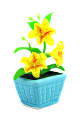 Yellow fake flowers in the vase