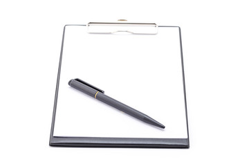Black clipboard and pen.