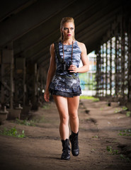 Woman in uniform with binoculars (normal version)