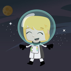 astronaut vector girl flying in the space