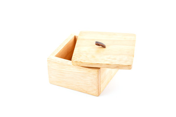 Wooden box with leather hook.