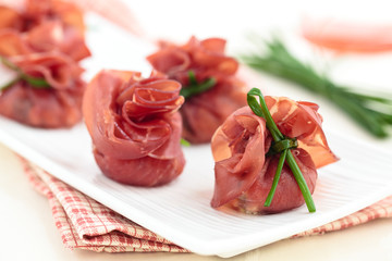 Italian food. Stuffed bresaola appetizers  for holidays.