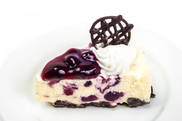 Blueberry cheese mousse in white background