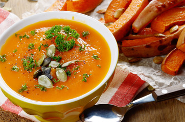 Homemade rustic pumpkin soup