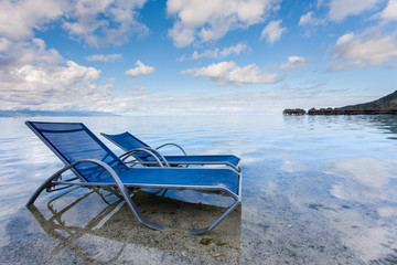 Lettini da mare blu su una splendida spiaggia bianca polinesiana