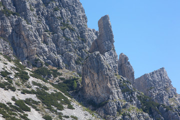 Dolomite peaks, mountains and blue horizon in Itally