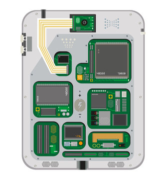 Circuit Board of Touchscreen Gadgets. Vector and raster.