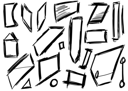 Doodle, Set hand drawn shapes, square, trapezoid