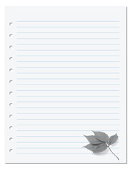 Notebook paper with virginia creeper leaf