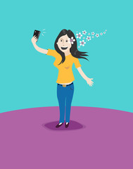 Woman takes a Selfie Shot. Vector Illustration and Raster.
