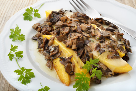 polenta fritta e funghi misti