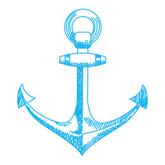 Anchor icon. Nautical vector isolated white, blue