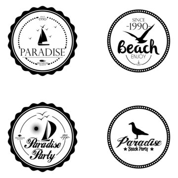Simple Stylish Black And White Beach Related Label