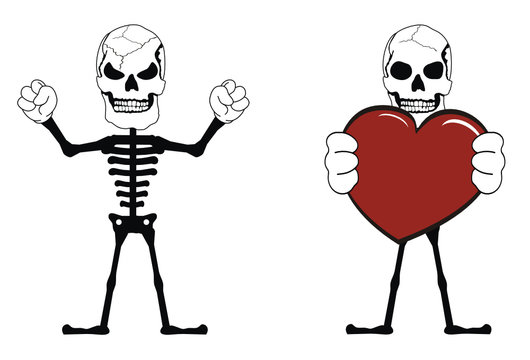 skull heart funny cartoon set