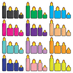 Set of Christmas icons candles in a simplified style vector.