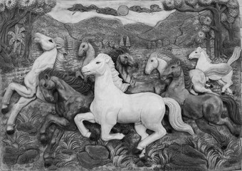 Low relief cement Thai style of horse stories