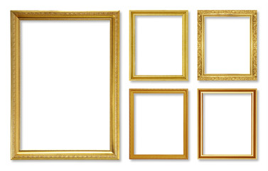 The antique gold frame on the white background