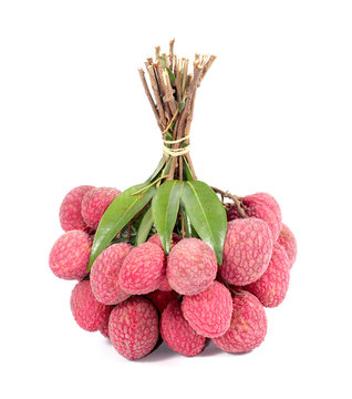 Lychees on white background
