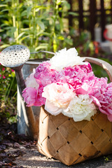 peonies in basket